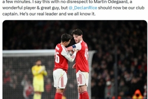 摩根：厄德高很出色，但球队真正的领袖赖斯现在应该成为队长了